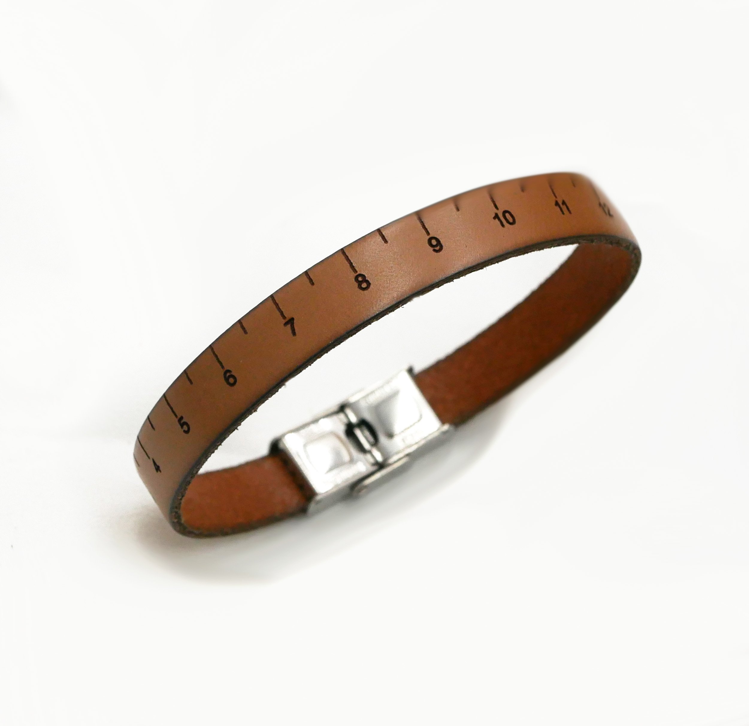 Naaimeterarmband van leer, gegraveerd in cm en aanpasbaar op de achterkant
