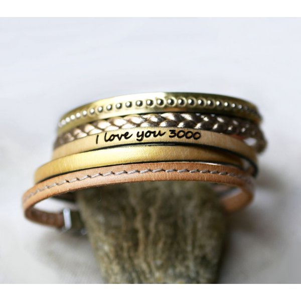 Set lederen riemen om te stapelen, aanpasbaar in goud- en metaaltinten