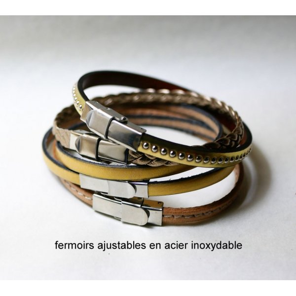 Set lederen riemen om te stapelen, aanpasbaar in goud- en metaaltinten