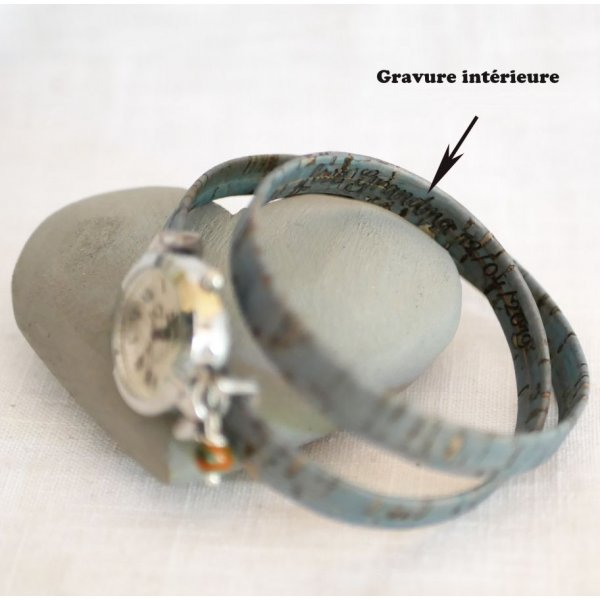 Zilveren horloge met kurken armband 2 slagen met verstelbare sluiting