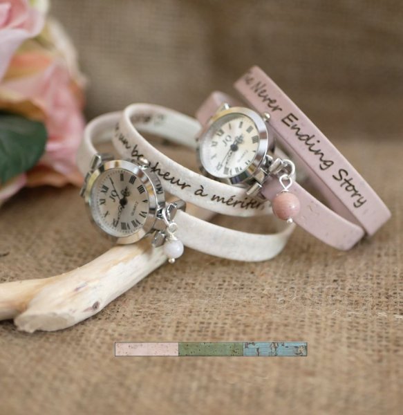 Zilveren horloge met kurken armband 2 slagen met verstelbare sluiting