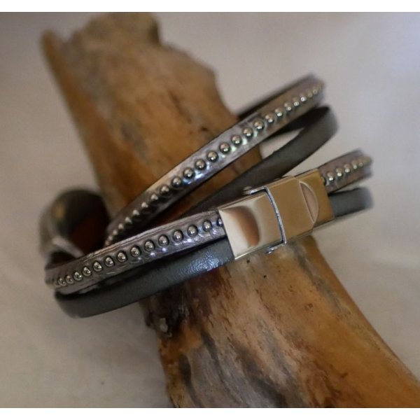 Horloge verzilverde dubbele lederen band kralen kleurkeuze aan te passen 