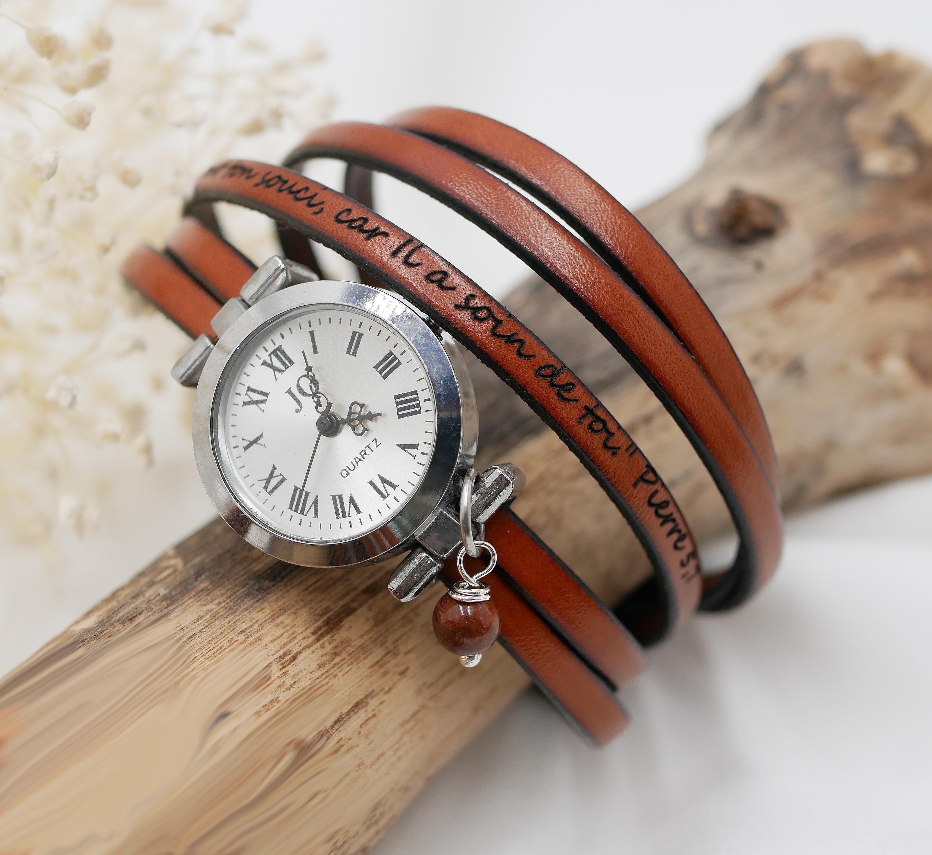 Zilveren multi-turn leren armband met verstelbare sluiting