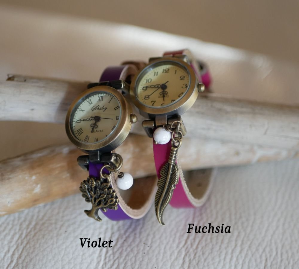 Lederen armbandhorloge, volledig aanpasbaar 