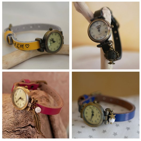 Lederen armbandhorloge, volledig aanpasbaar 