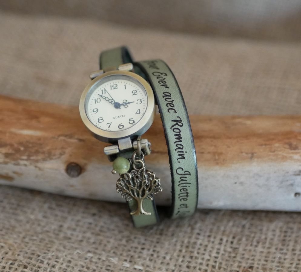 Lederen armband horloge 2 of 3 rondes met parel en hanger