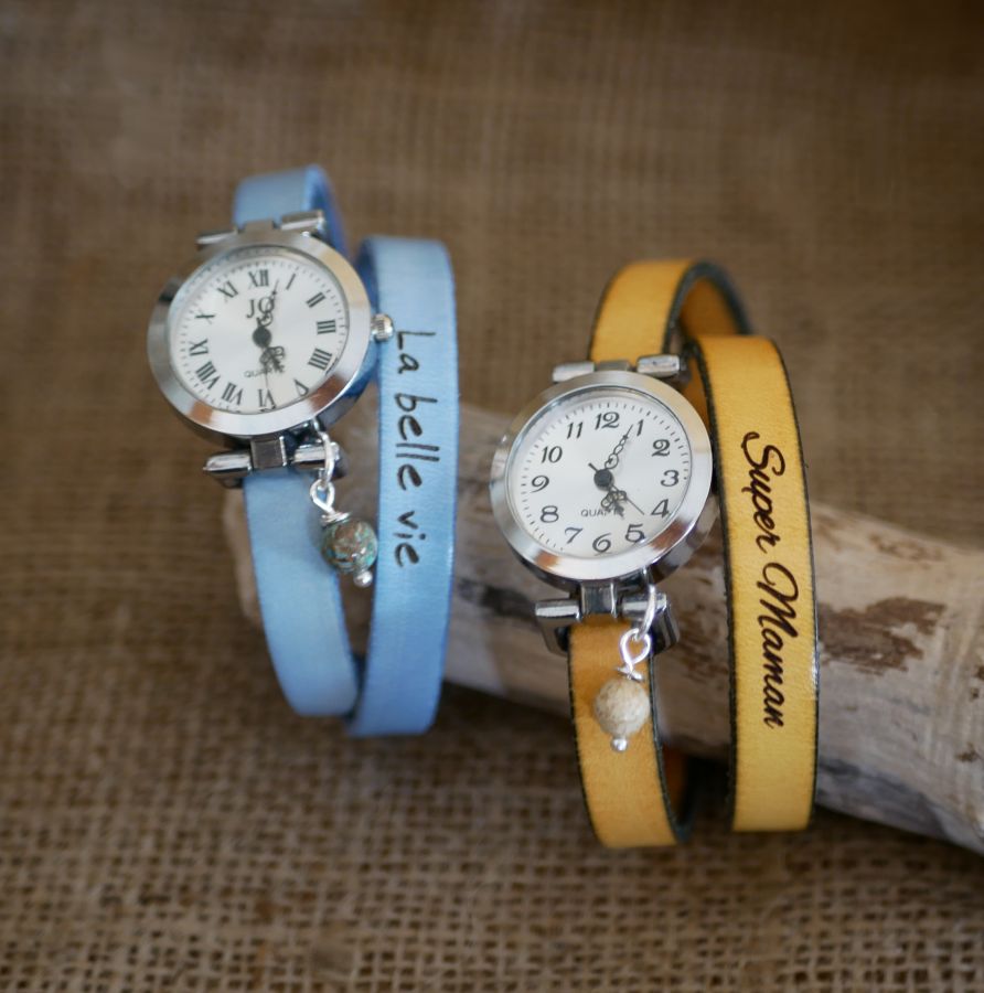 Lederen armbandhorloge 2 slagen aanpasbaar met zilveren wijzerplaat