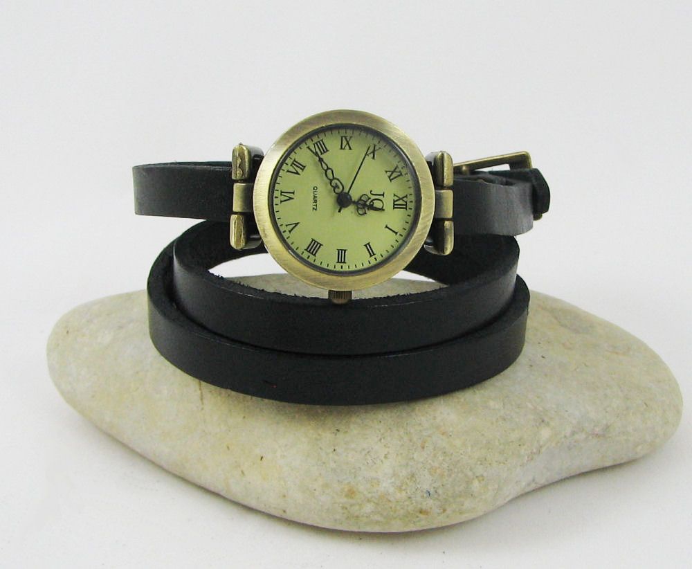 Lederen armband horloge 3 beurten aanpasbaar