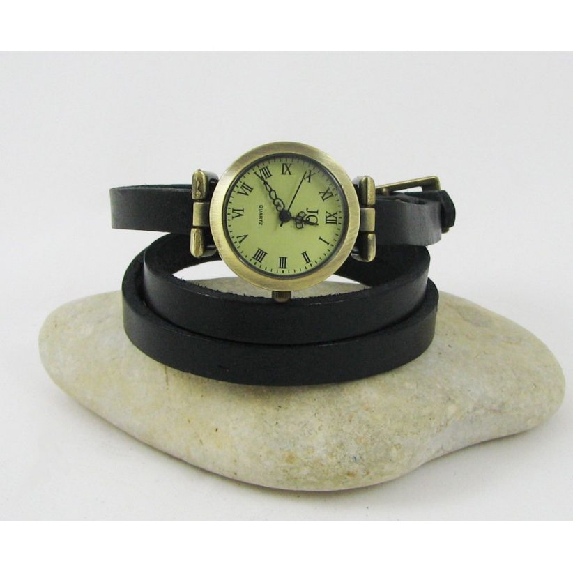 Lederen armband horloge 3 beurten aanpasbaar