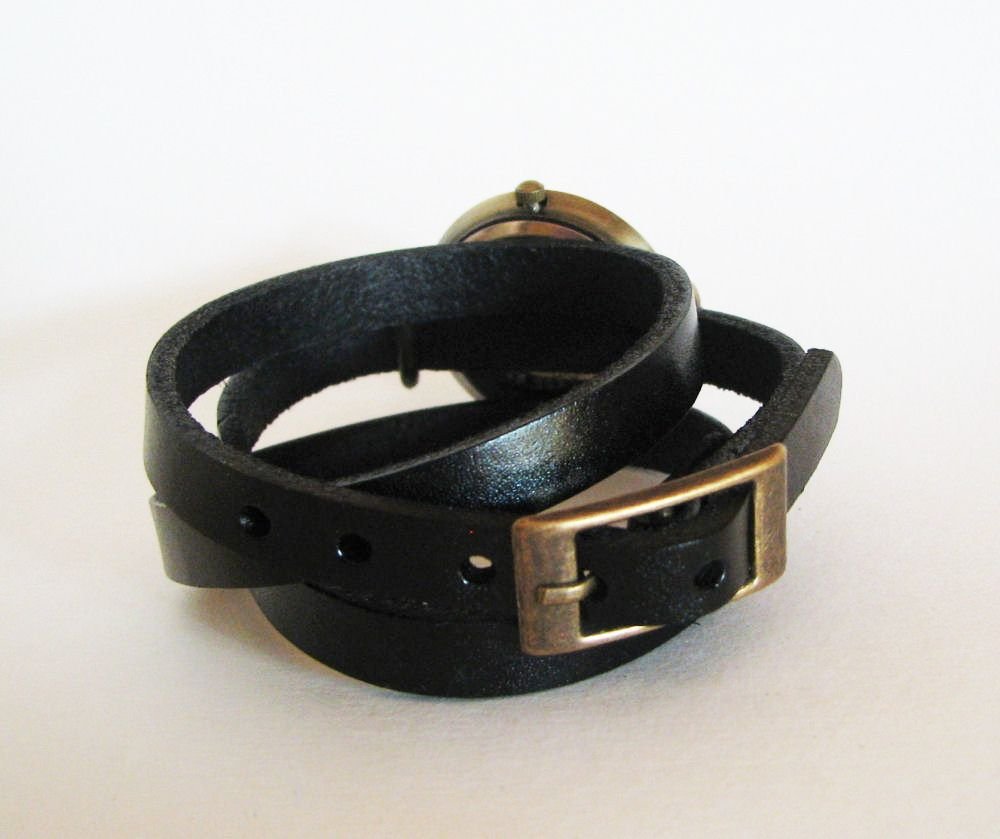 Lederen armband horloge 3 beurten aanpasbaar