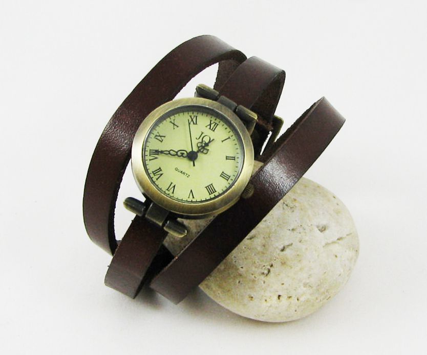Lederen armband horloge 3 beurten aanpasbaar