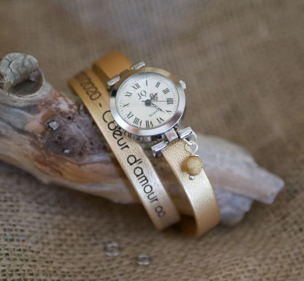 Lederen armbandhorloge 2 slagen aanpasbaar met zilveren wijzerplaat