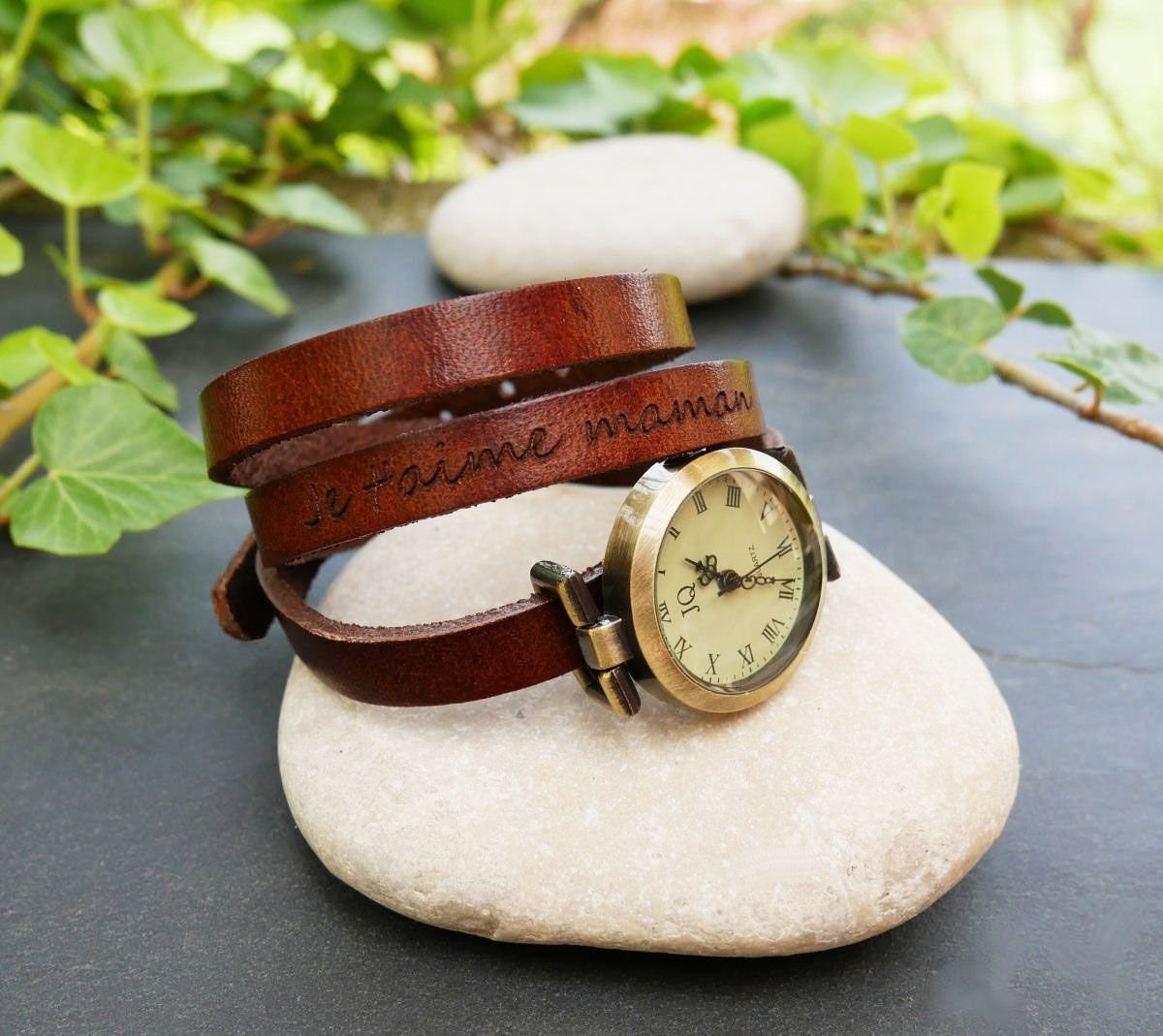 Lederen armband horloge 3 beurten aanpasbaar