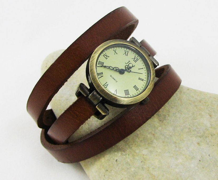 Lederen armband horloge 3 beurten aanpasbaar