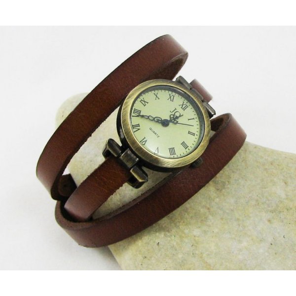 Lederen armband horloge 3 beurten aanpasbaar