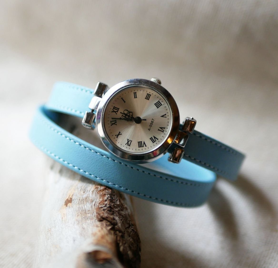 Hemelsblauw dubbel tour lederen horloge