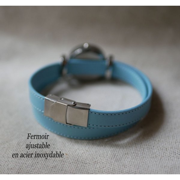 Hemelsblauw dubbel tour lederen horloge