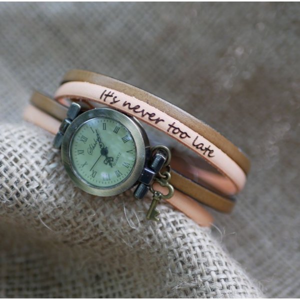 Personaliseerbaar dubbele tour lederen polshorloge duo van kleuren