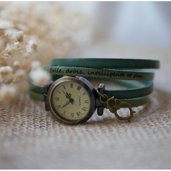 Personaliseerbaar dubbele tour lederen polshorloge duo van kleuren