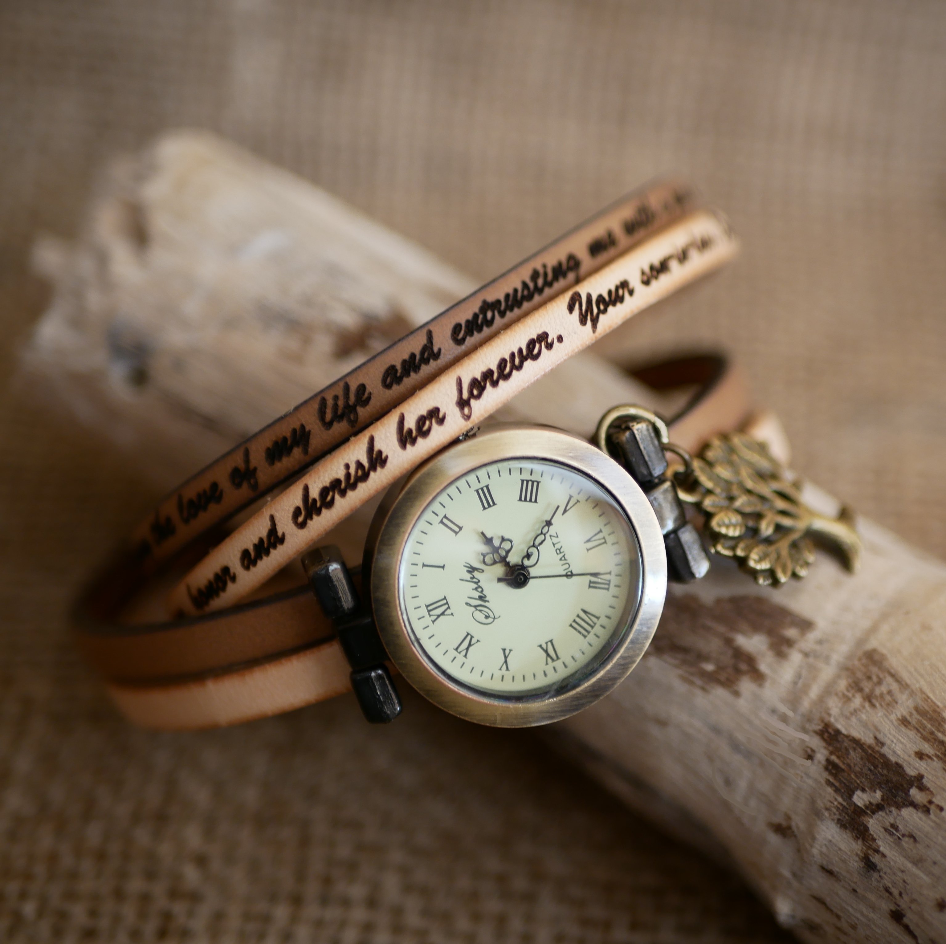 Personaliseerbaar dubbele tour lederen polshorloge duo van kleuren