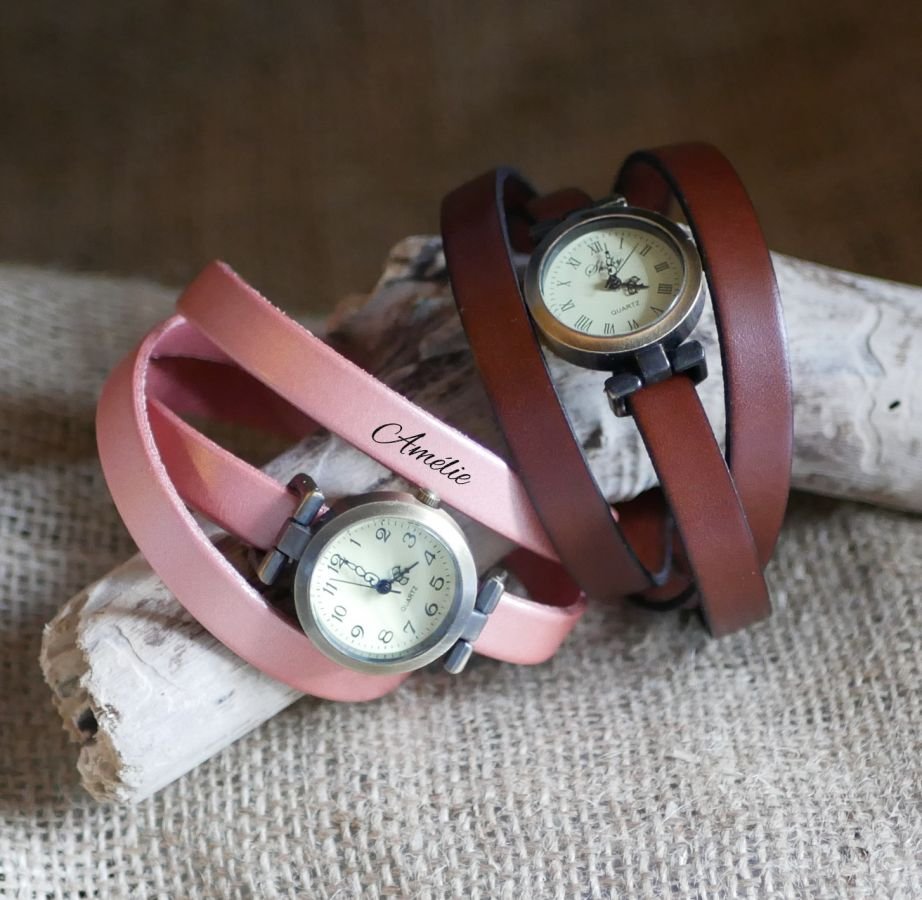 Aanpasbaar triple tour horloge met bronzen wijzerplaat 