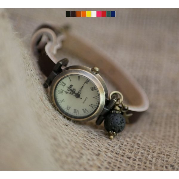 Horloge met lavasteenbedel en lederen band naar keuze