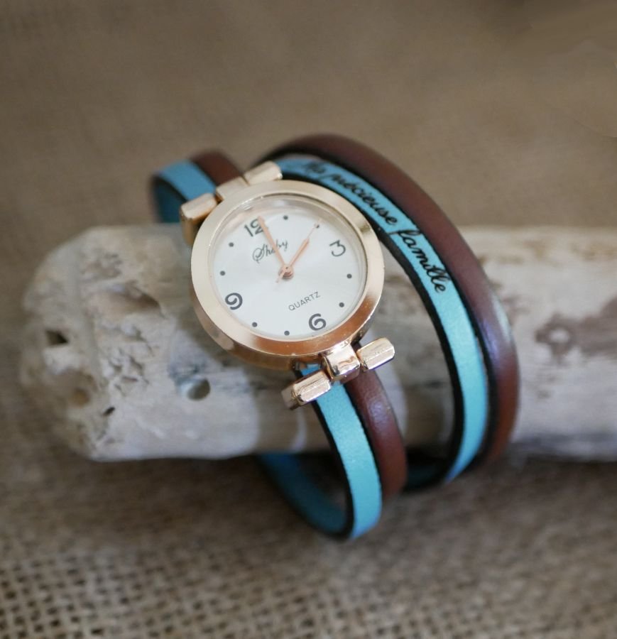 Horloge met roze gouden wijzerplaat en dubbele wikkelarmband om te personaliseren
