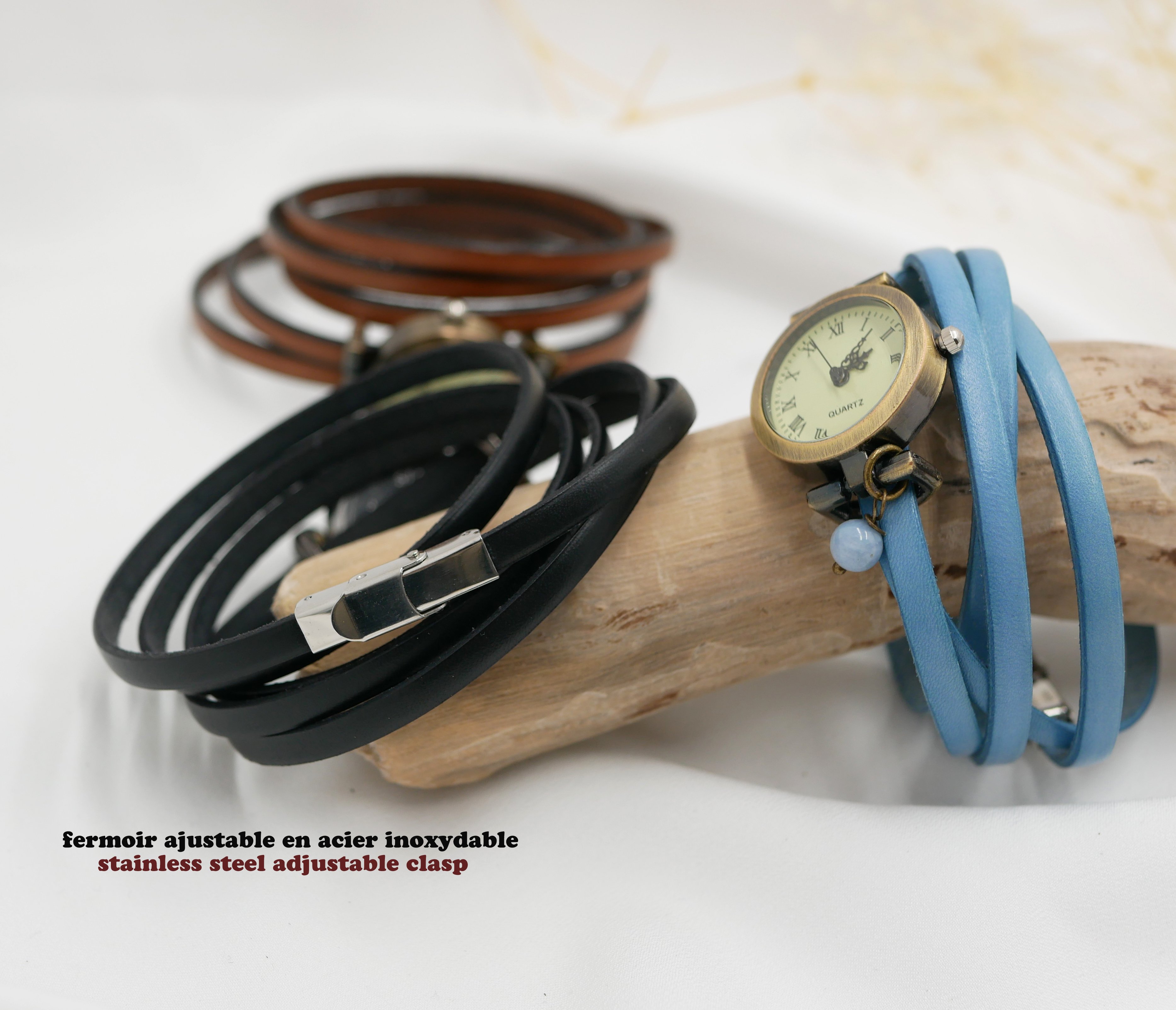 Vintage multi-turn leren horloge met verstelbare sluiting