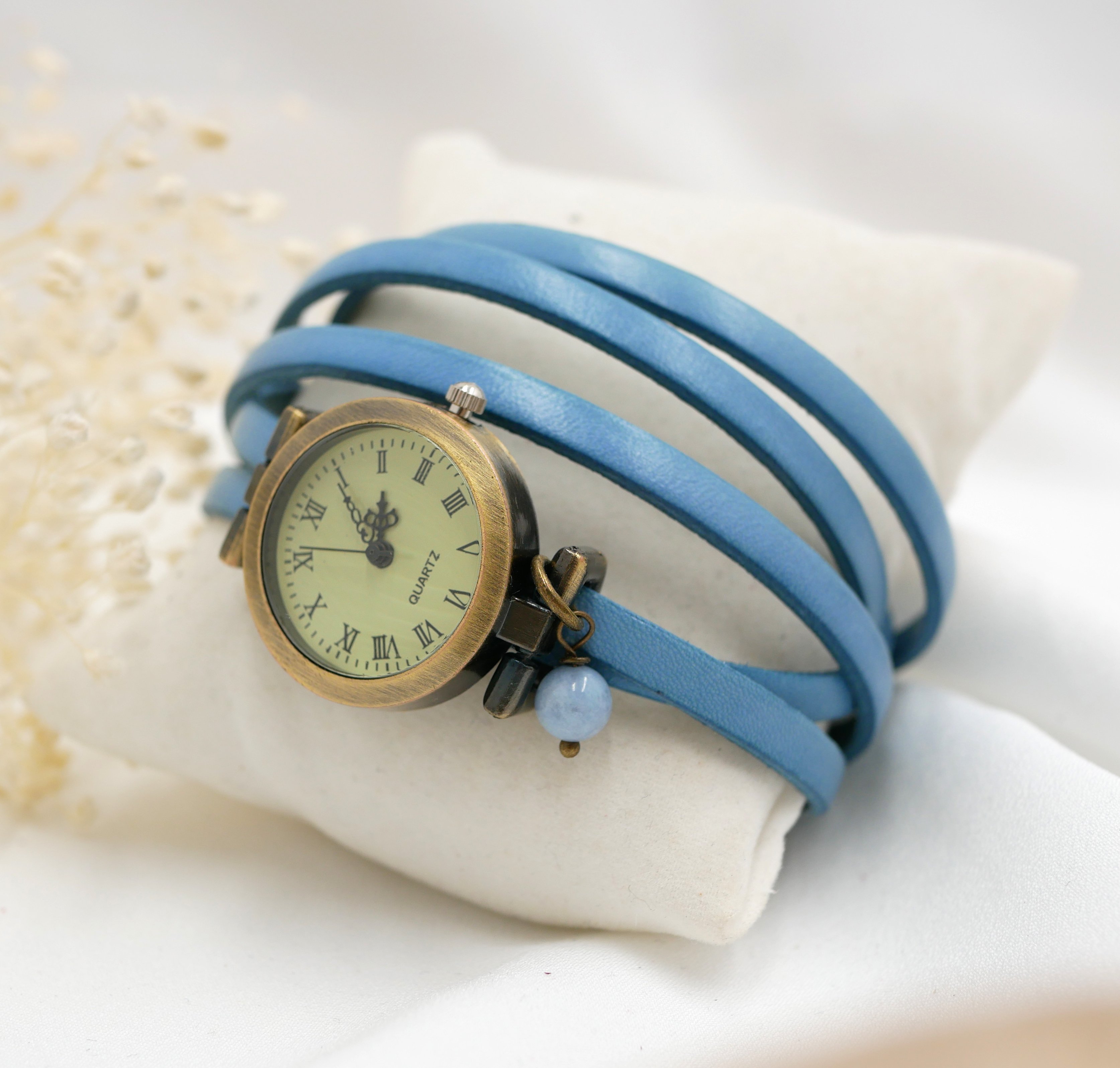 Vintage multi-turn leren horloge met verstelbare sluiting