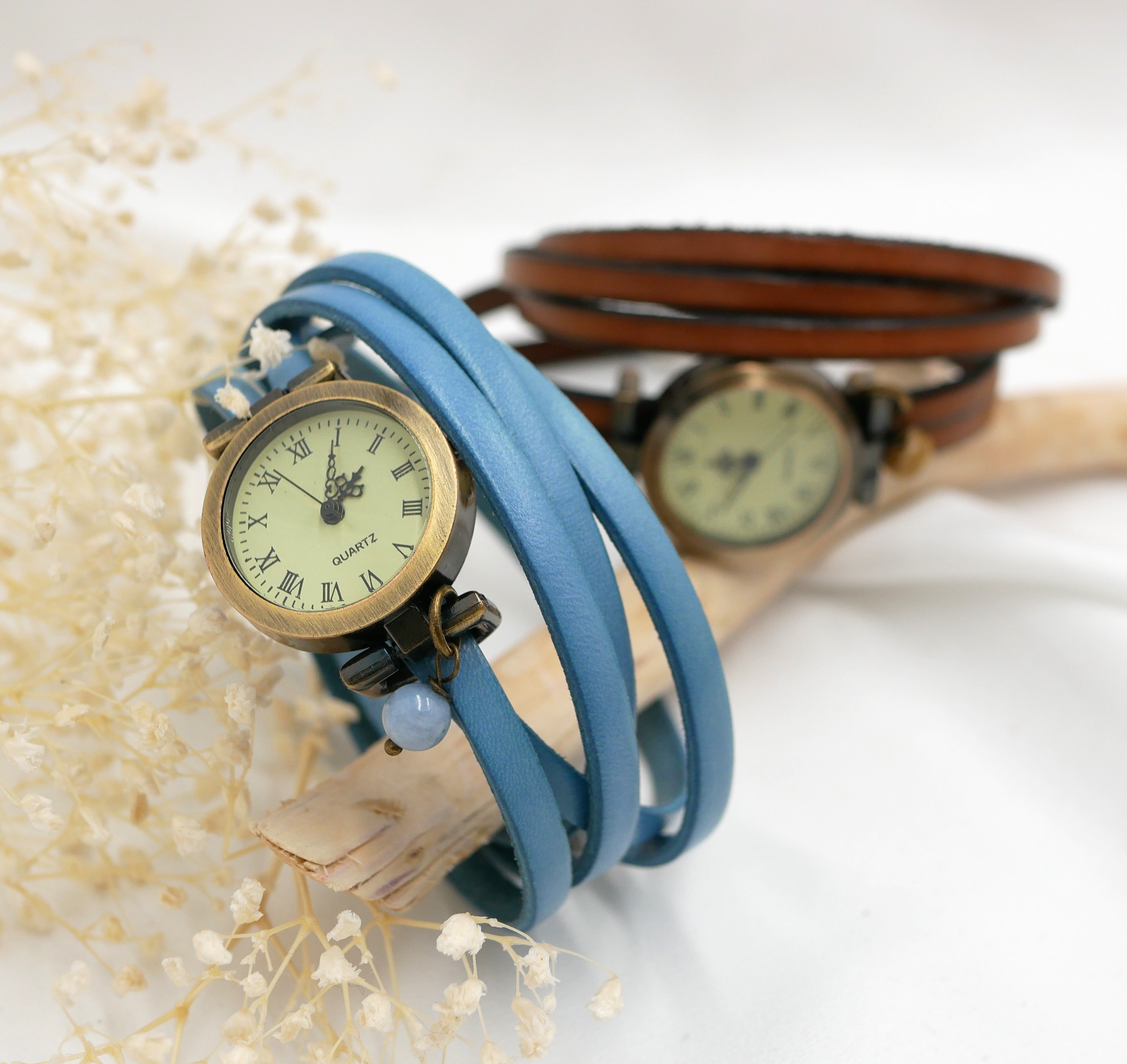 Vintage multi-turn leren horloge met verstelbare sluiting