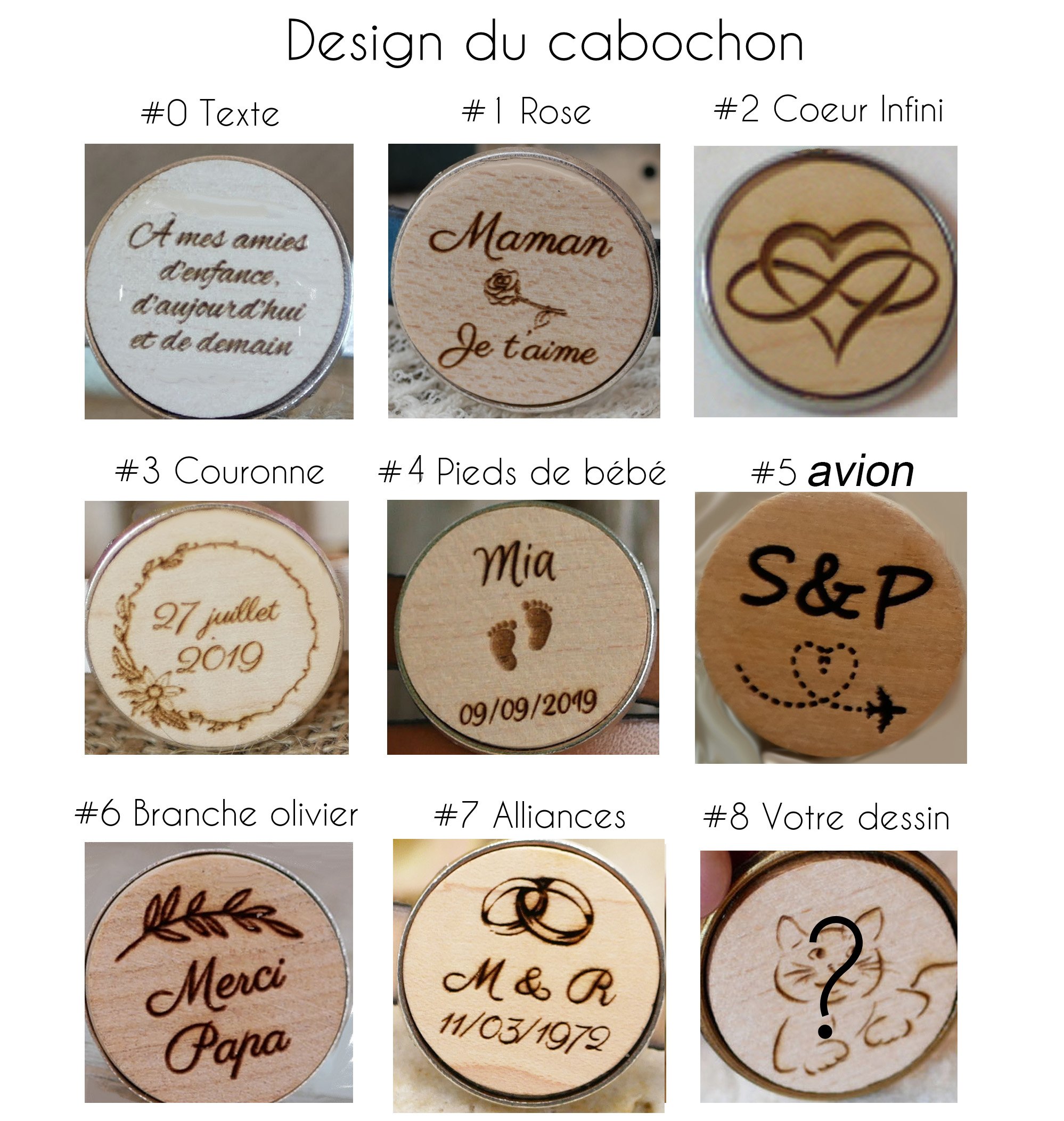 Op maat gemaakte sleutelhanger van leer en hout met leren pompon en gegraveerde cabochon