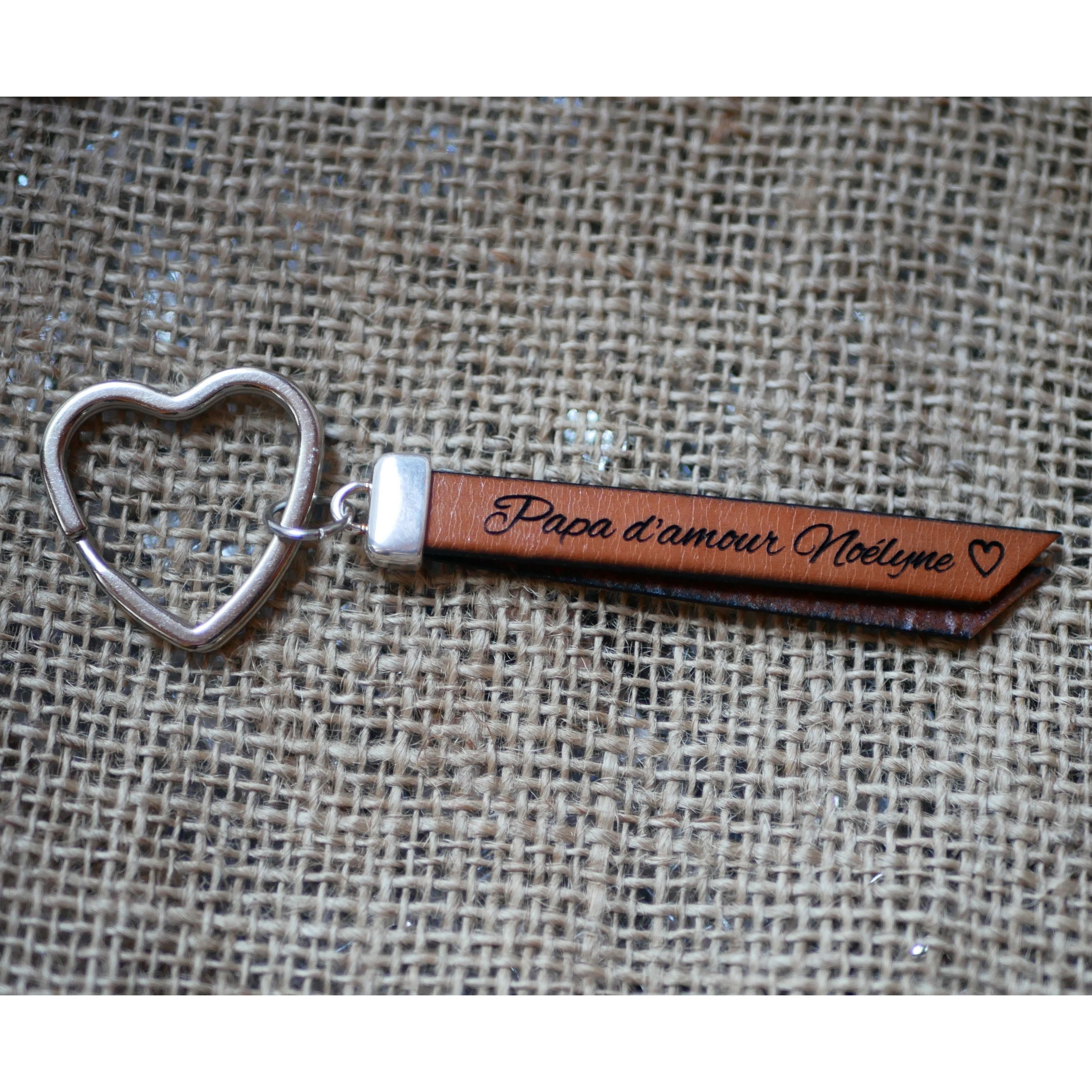 Dubbele platte leren sleutelhanger om te personaliseren met een naam, telefoon of boodschap