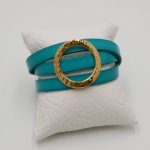 Lederen armband met grote gouden ring, aanpasbaar voor 3 polsen