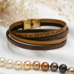 Dubbele lederen armband vintage bruin en een kleur naar keuze te personaliseren door gravure