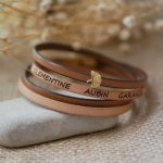 Zen lederen armband in duo van kleuren, personaliseerbaar met gouden ginkgo 