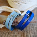 Lederen armband met dubbele polsband, marine anker decoratie, aanpasbaar 