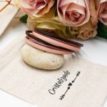 Vintage oudroze en bruin lederen multi-lap armband