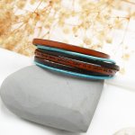 Vintage turquoise en bruine multi-leren dubbele wikkelarmband