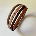 Bracelet manchette ajustable multi cuirs Marrons clairs pour homme 