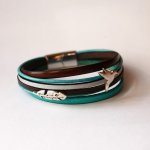 Turquoise en bruine manchet armband met 2 verzilverde lussen