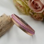 Roze gelamineerd leer en perzik manchet armband, aanpasbaar