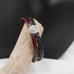 Medaillon armband duo zwart en bruin vintage geweven leer met magnetische sluiting