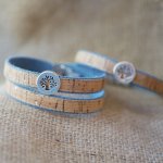 Levensboom armband op kurk en Jean's katoen in enkele, dubbele of driedubbele twist