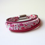 Damesarmband trio leer &amp; vrijheid roze bloemen 