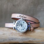 Lederen armbandhorloge 2 slagen aanpasbaar met zilveren wijzerplaat