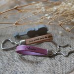 Aanpasbare leren sleutelhanger met naam telefoonboodschap