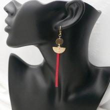 Solo lange vergulde bungelende oorbel Rood leer of kleur naar keuze