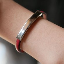Metalen staafarmband in leer, enkele draai 