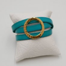 Lederen armband met grote gouden ring, aanpasbaar voor 3 polsen