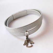 Dubbele soepele leren riem, verzilverd, met hanger naar keuze